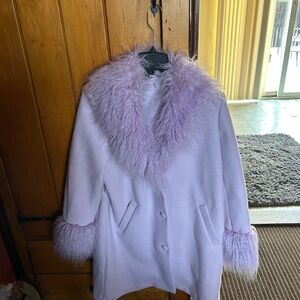 Boston Proper Lavender Teddy Jacket with Faux Fur Accents